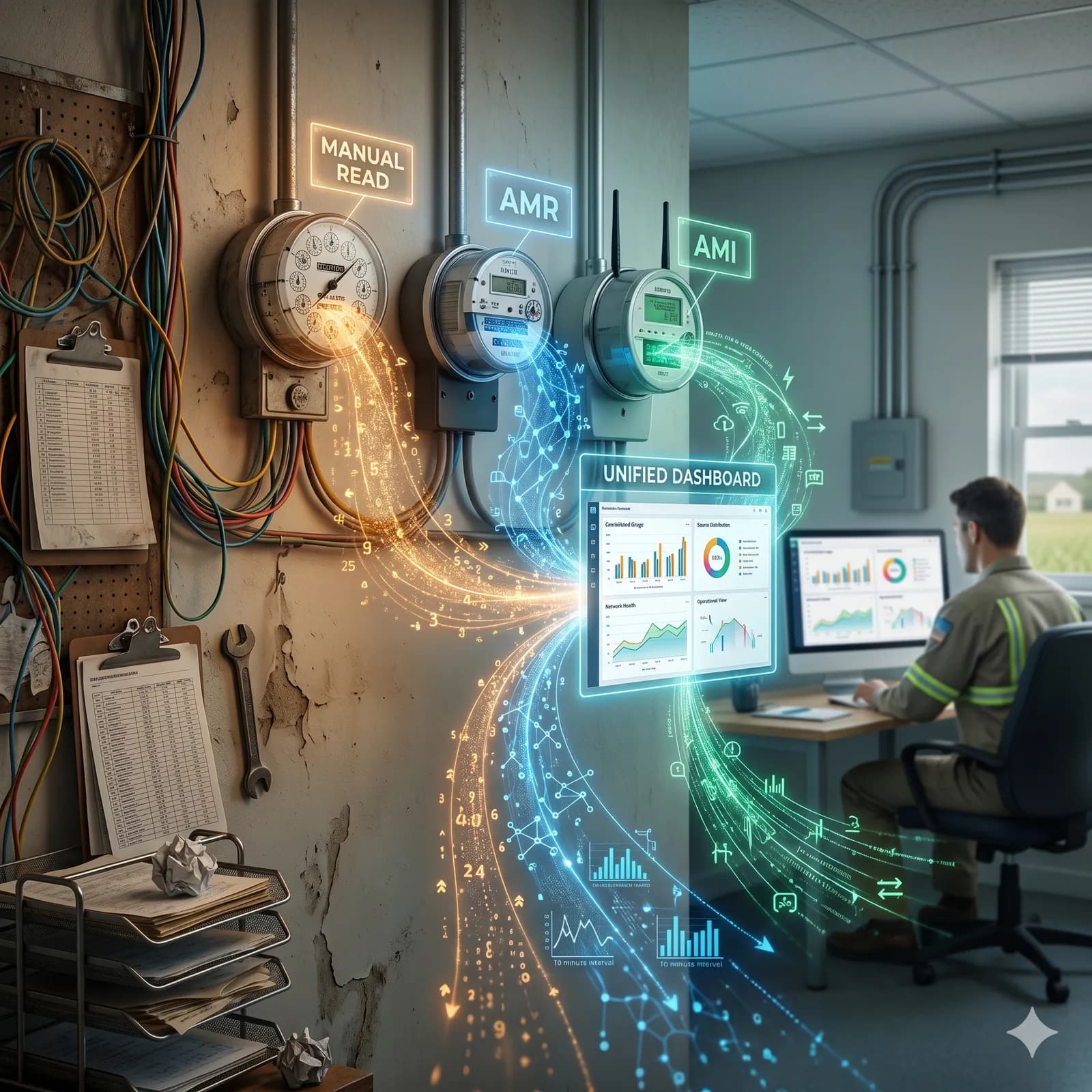 Meter read data from several sources flowing into a single Valiflo dashboard